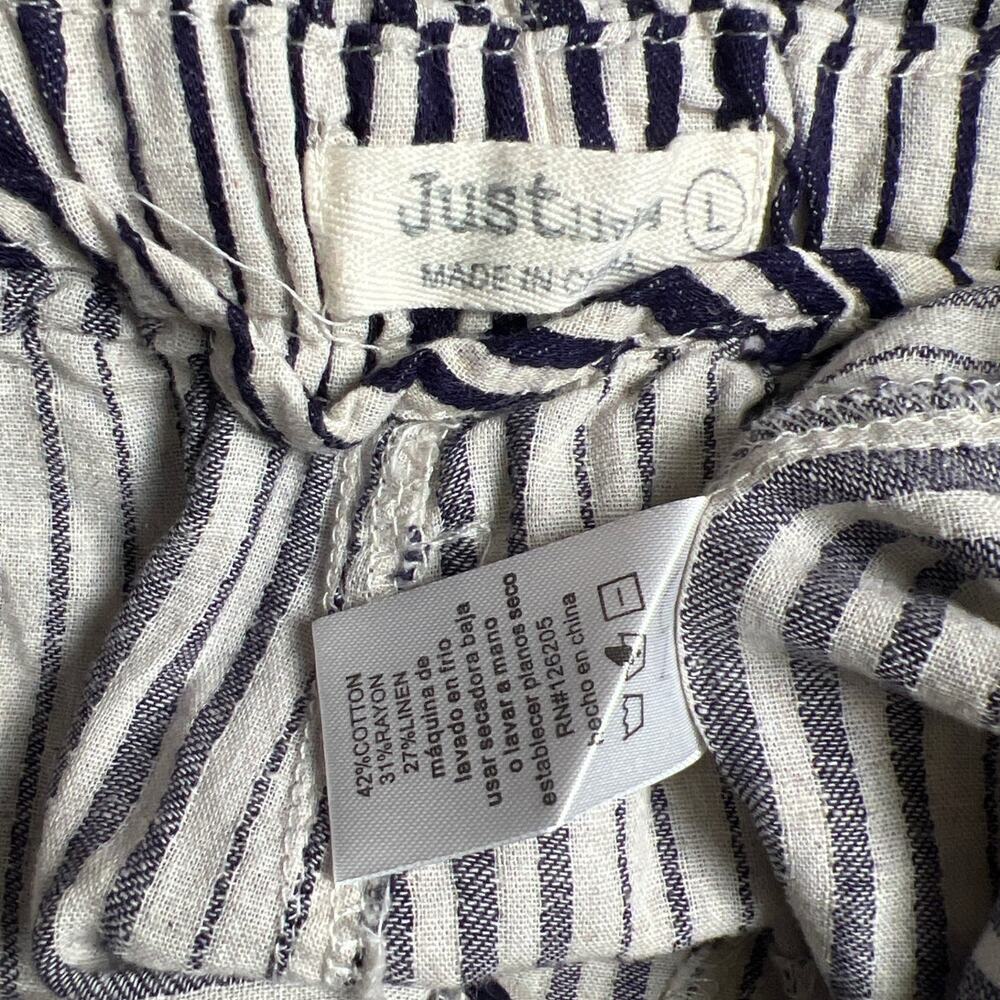 Just Living Casual Wide Striped Pants Large Cotton/Rayon Navy Blue - Picture 4 of 7